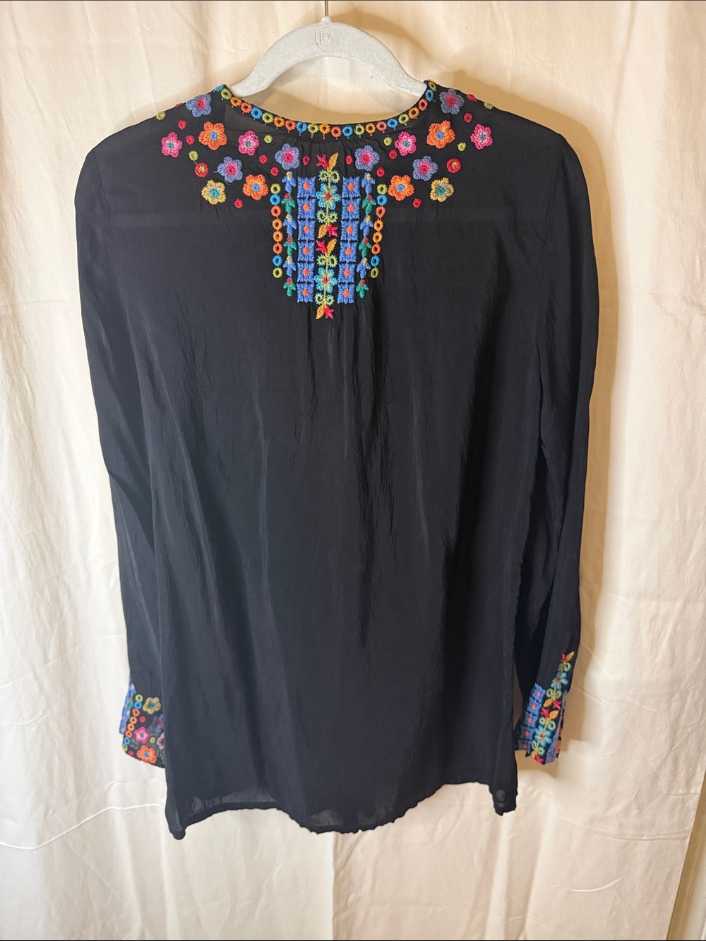 Johnny Was Black Floral Embroidered Tunic with Multicolor Accents - Picture 4 of 4